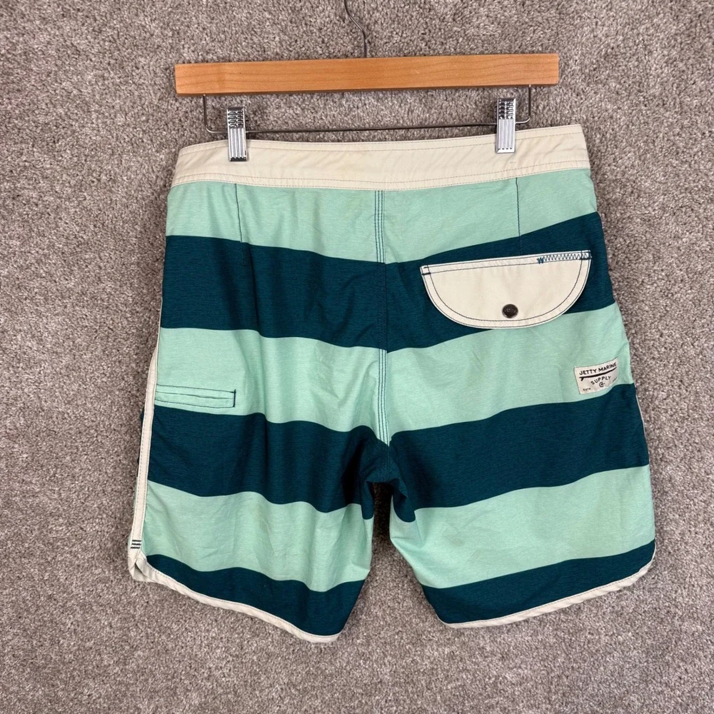 Jetty Marine Supply Mens Size 31 Striped Board‎ Shorts Green Teal Swim Trunks